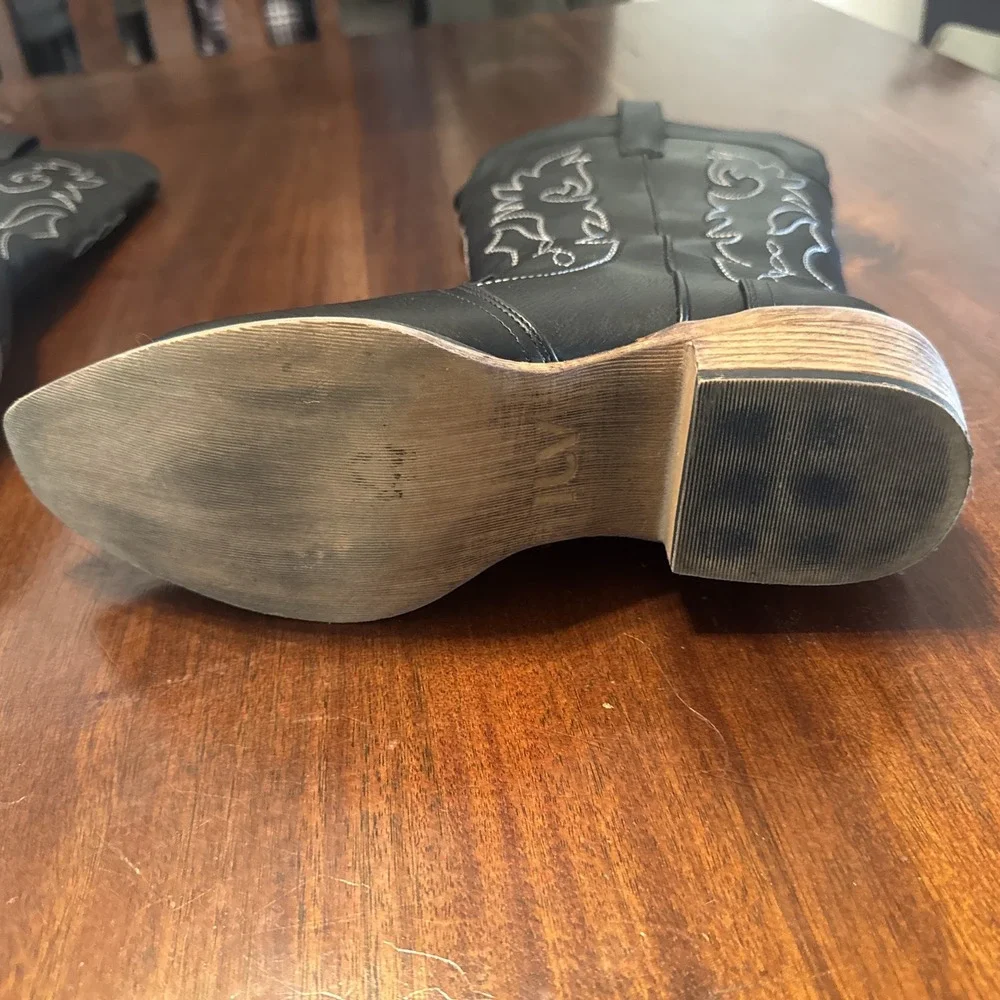 IUV CB048-BK Black‎ Western Cowboy Boots Men US 11 Embroidered Square Toe - Picture 11 of 11